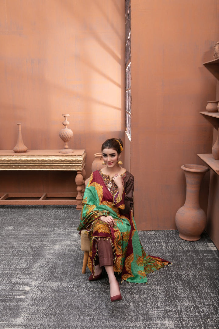 TAWAKKAL FABRICS 3 PIECE STITCHED ATTRACTIVE & ELEGANT LINEN SUIT D-6302