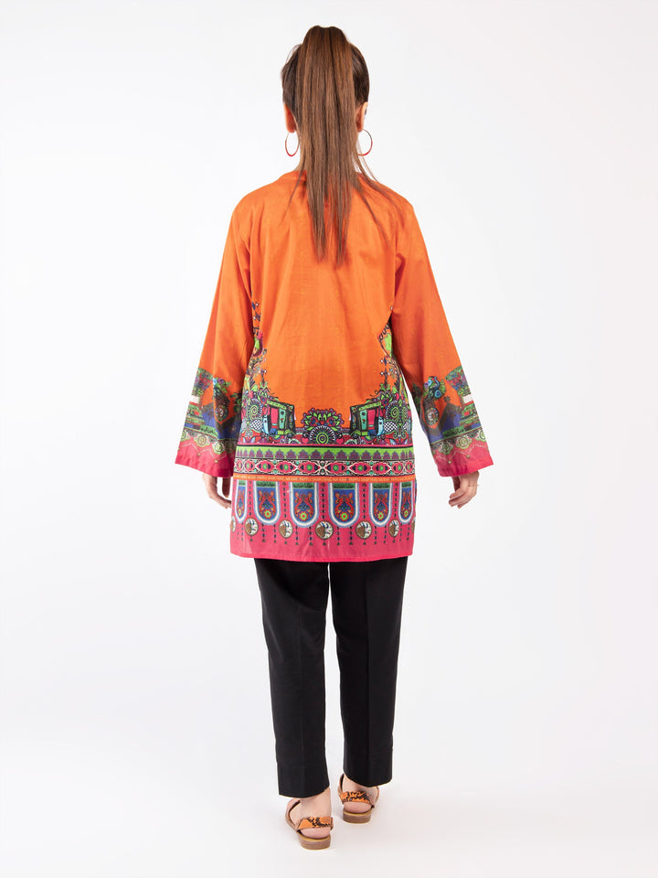 Orange Embroidered Lawn Shirt by Limelight