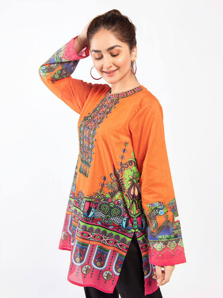 Orange Embroidered Lawn Shirt by Limelight