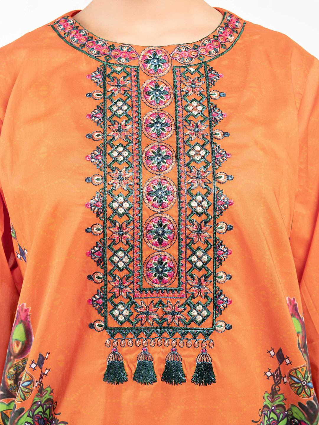 Orange Embroidered Lawn Shirt by Limelight