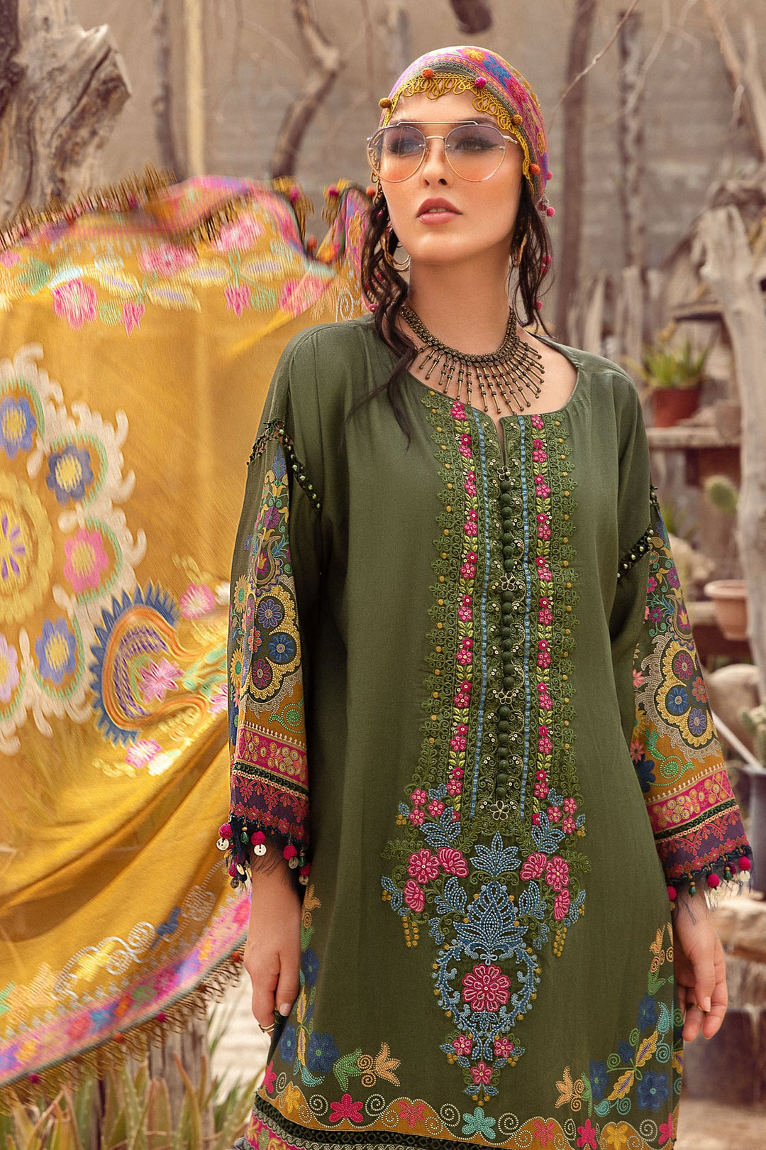 MARIA. B 3 PIECE UNSTITCHED PRINTED CAMBRIC SUIT - MPT-1510-A