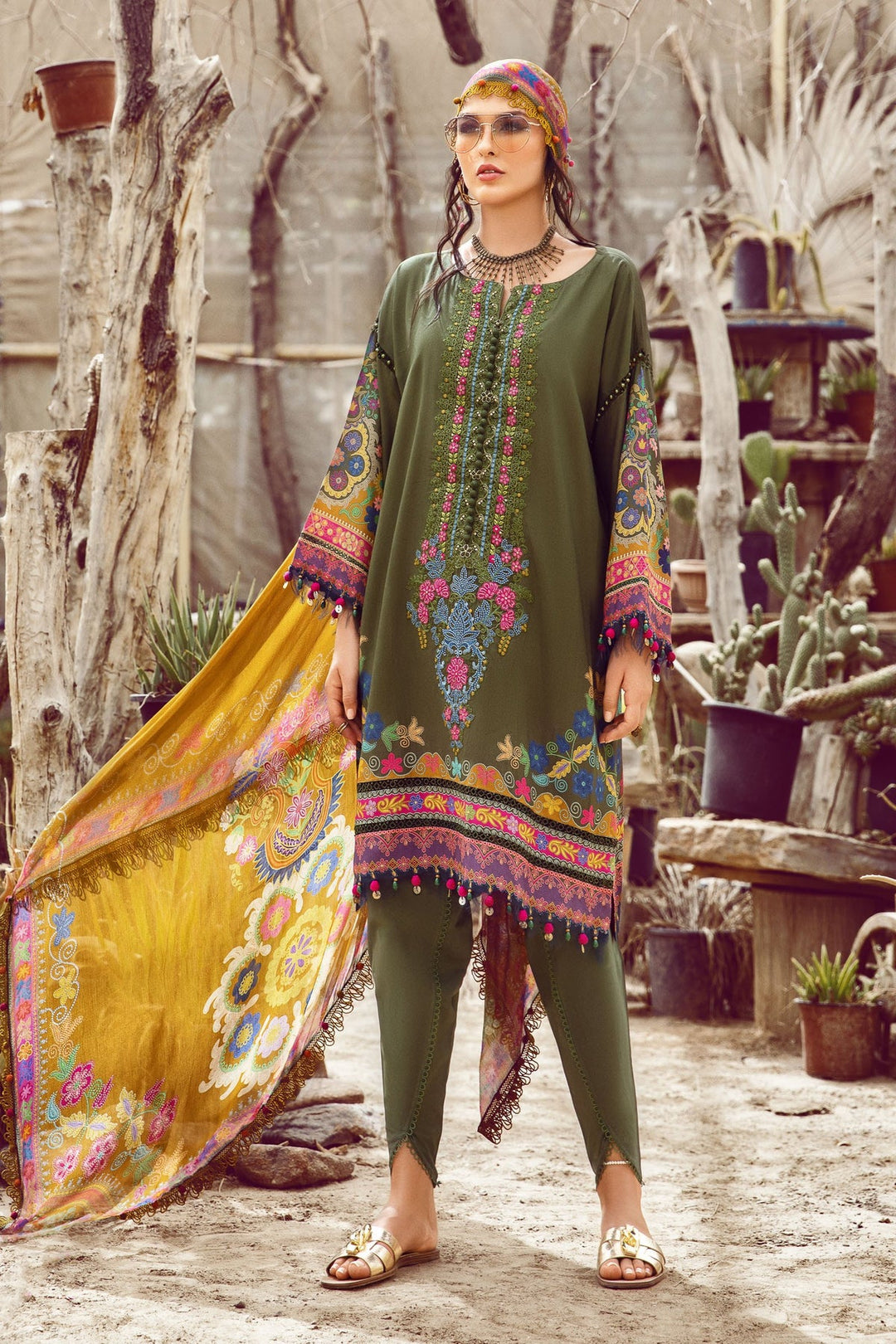 MARIA. B 3 PIECE UNSTITCHED PRINTED CAMBRIC SUIT - MPT-1510-A