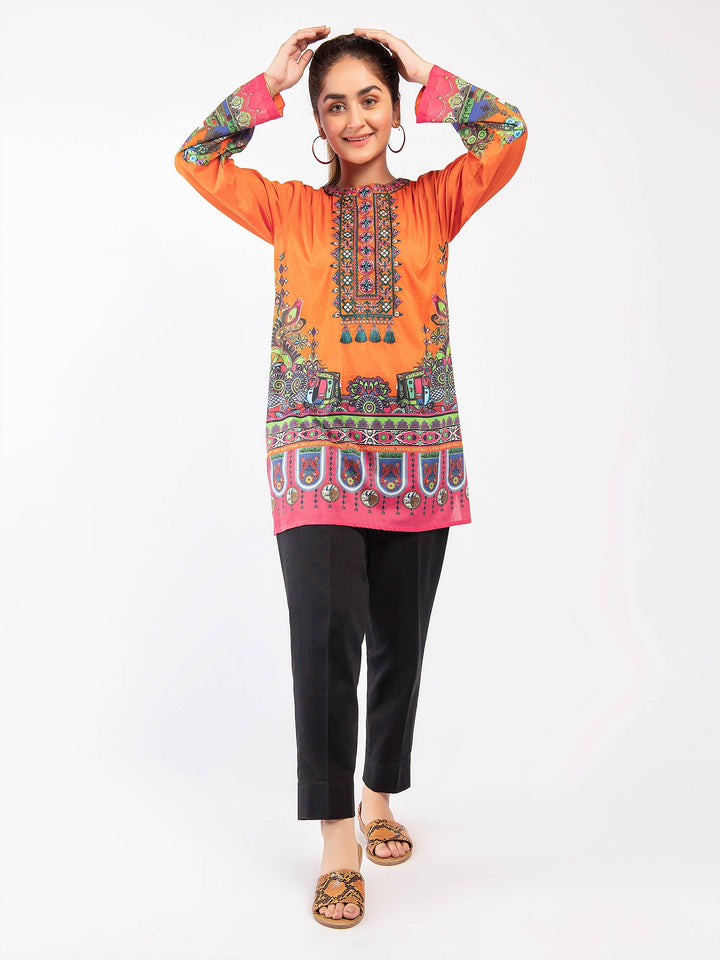 Orange Embroidered Lawn Shirt by Limelight