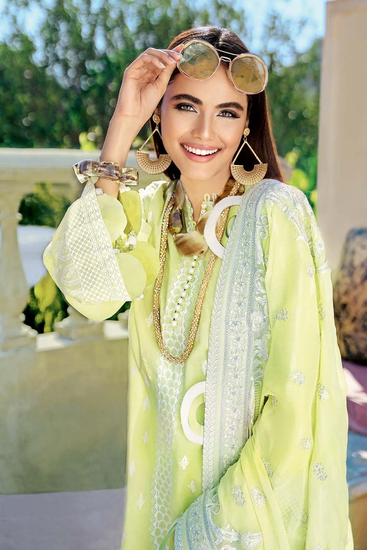 GUL AHMED  3PC Unstitched Lawn Embroidered Suit With Embroiderd Chiffon Dupatta SP-43