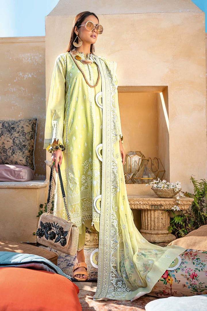 GUL AHMED  3PC Unstitched Lawn Embroidered Suit With Embroiderd Chiffon Dupatta SP-43