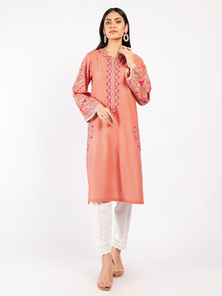 Peach Embroidered Cambric Shirt - Limelight Summer