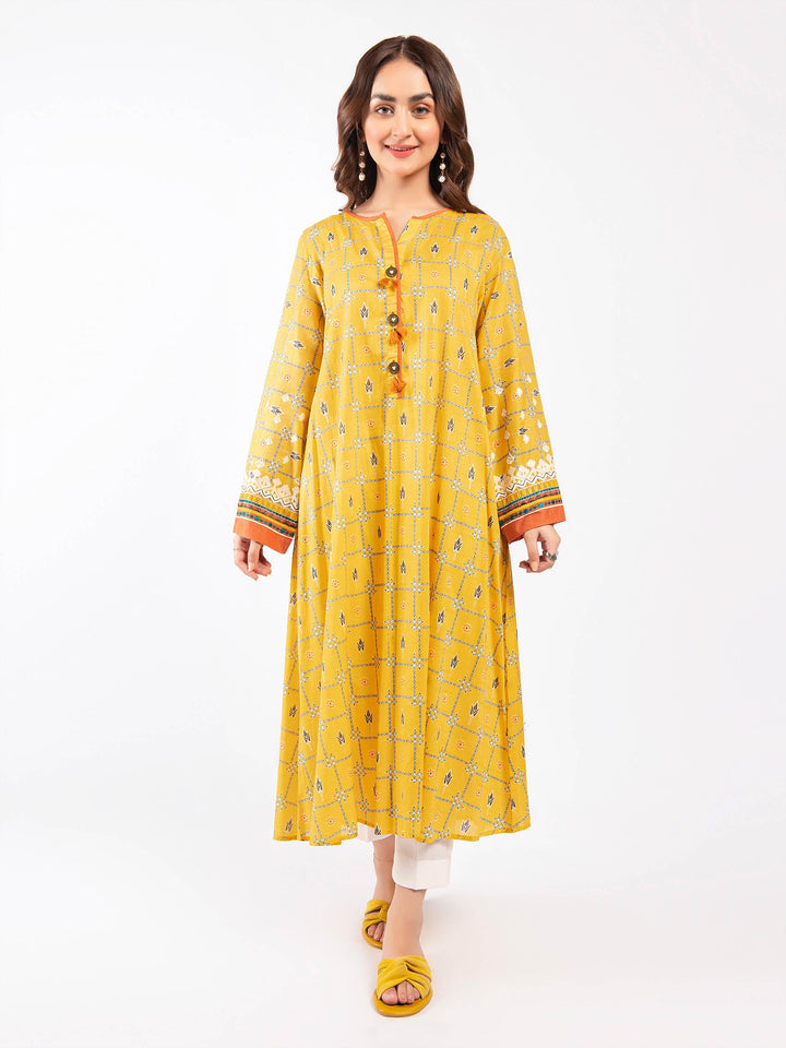 Mustard Embroidered Lawn Texture Shirt - Limelight Summer