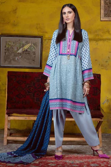 GUL AHMED 3PC Unstitched Digital Printed Khaddar Suit K-12045