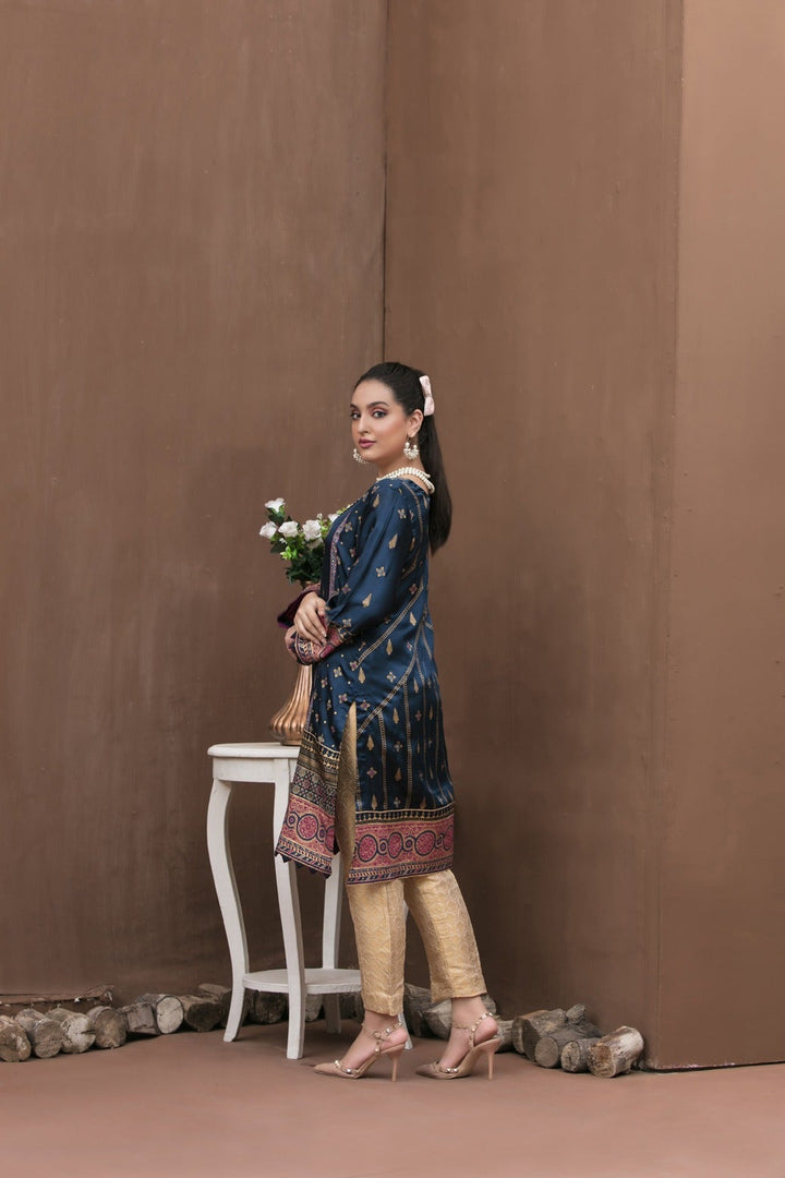 Tawakkal Fabrics 1 Piece Stitched Attractive & Adorable Embroidered Silk Table Print Kurti D-1759