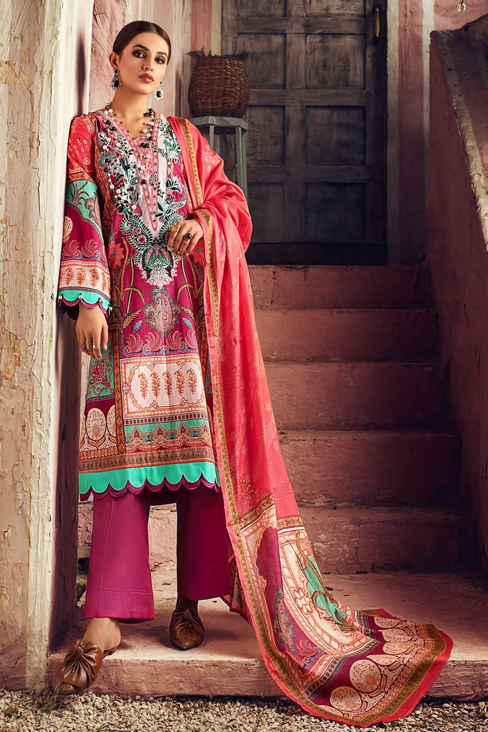 GUL AHMED 3PC Unstitched Embroidered Corduroy Suit with Digital Printed Cotton Net Dupatta CD-12002