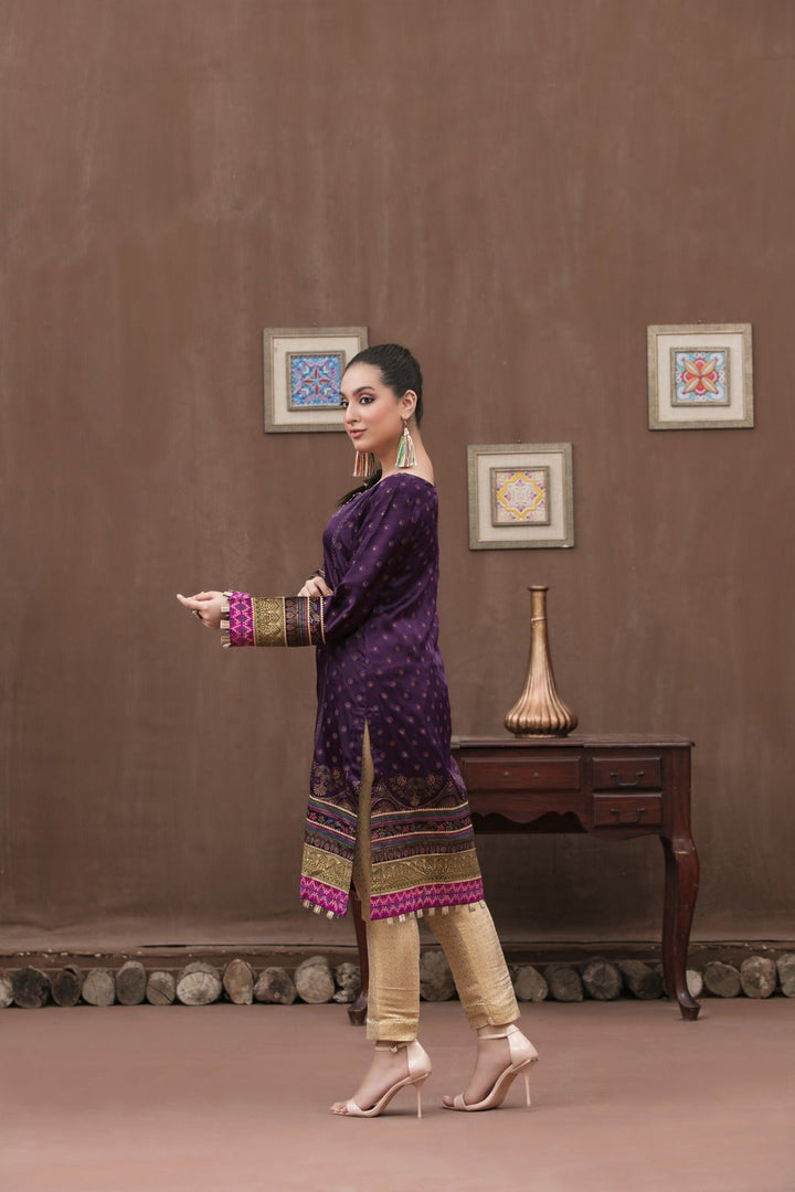 Tawakkal Fabrics 1 Piece Stitched Attractive & Adorable Embroidered Silk Table Print Kurti D-1753