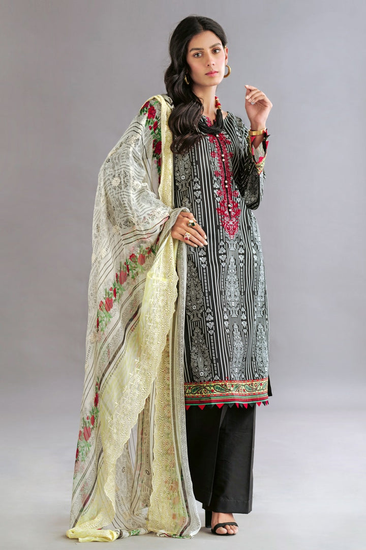 GUL AHMED 3 PC Unstitched Embroidered Suit with Chiffon Dupatta CT-265