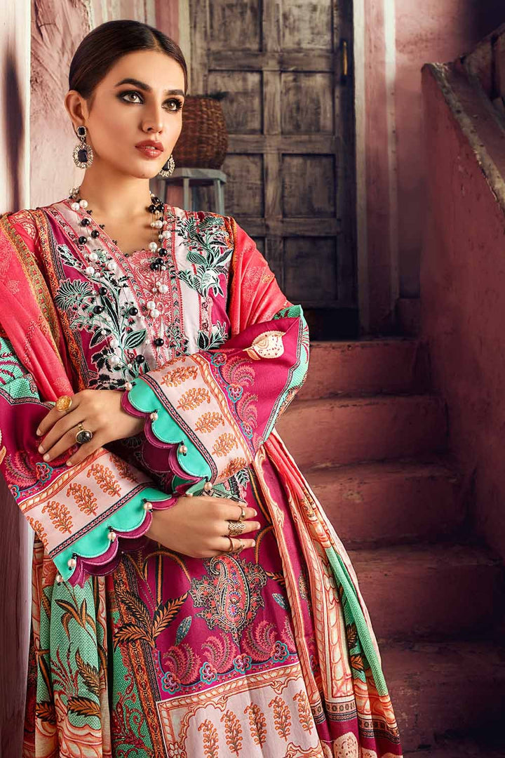 GUL AHMED 3PC Unstitched Embroidered Corduroy Suit with Digital Printed Cotton Net Dupatta CD-12002