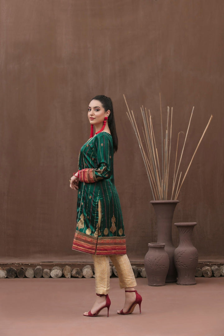 Tawakkal Fabrics 1 Piece Stitched Attractive & Adorable Embroidered Silk Table Print Kurti D-1754