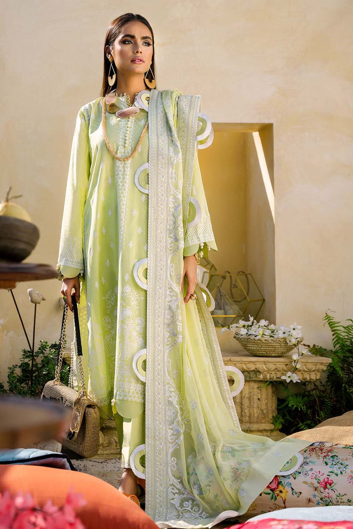 GUL AHMED  3PC Unstitched Lawn Embroidered Suit With Embroiderd Chiffon Dupatta SP-43