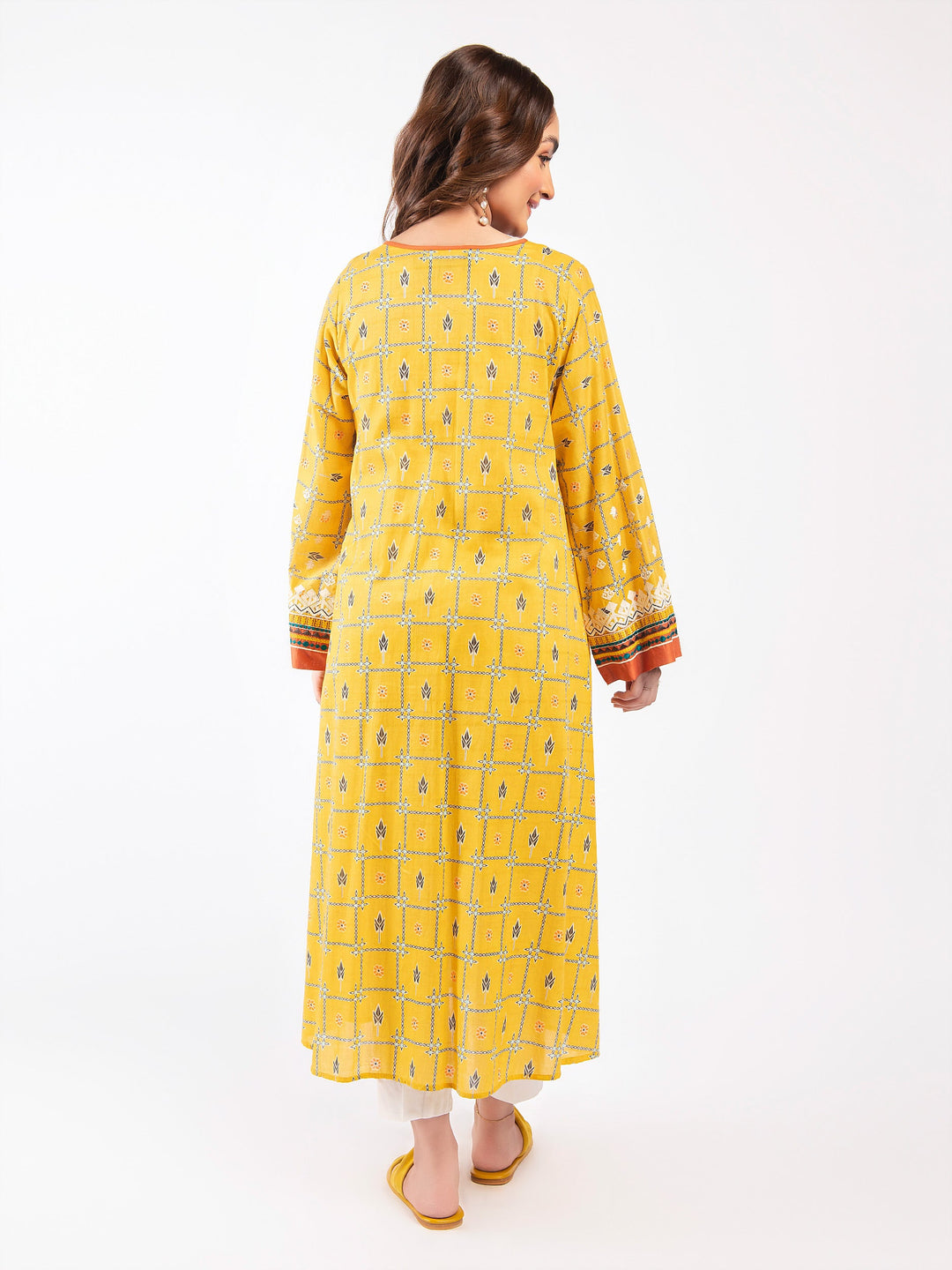 Mustard Embroidered Lawn Texture Shirt - Limelight Summer