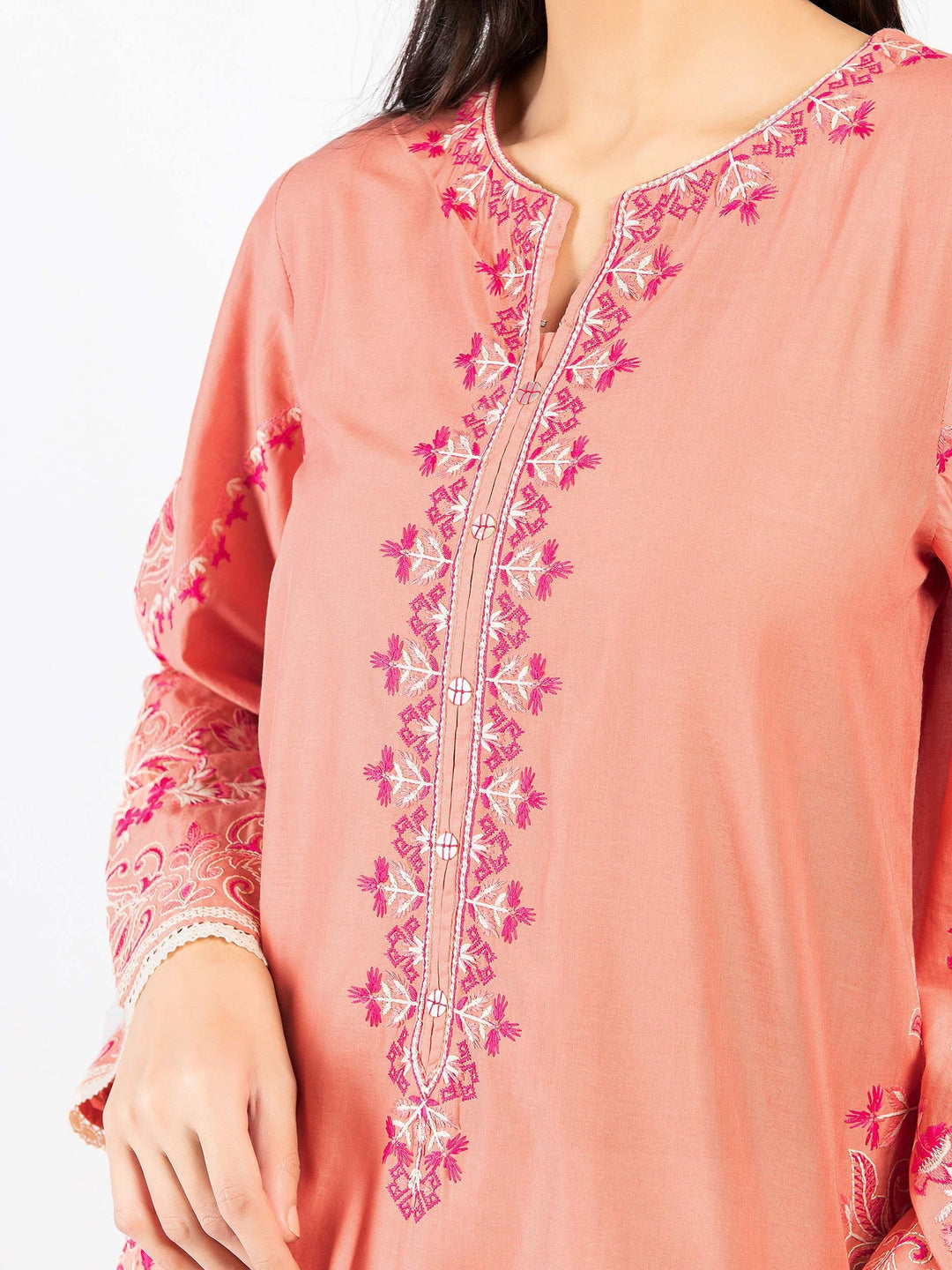 Peach Embroidered Cambric Shirt - Limelight Summer