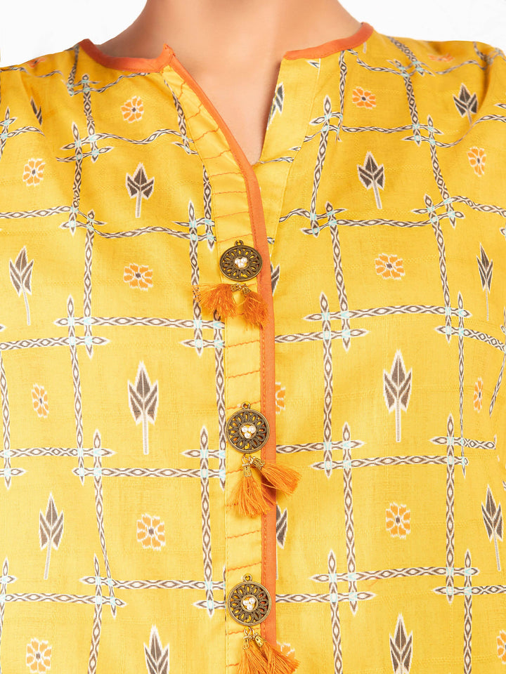 Mustard Embroidered Lawn Texture Shirt - Limelight Summer