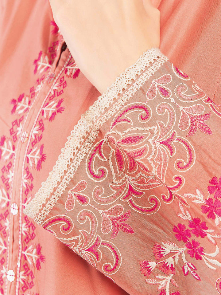 Peach Embroidered Cambric Shirt - Limelight Summer