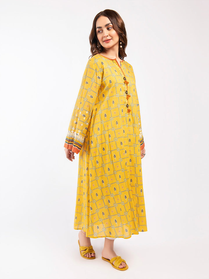 Mustard Embroidered Lawn Texture Shirt - Limelight Summer