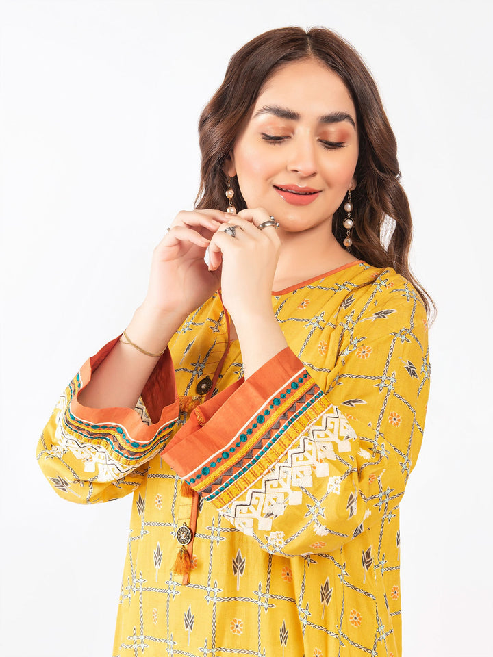 Mustard Embroidered Lawn Texture Shirt - Limelight Summer