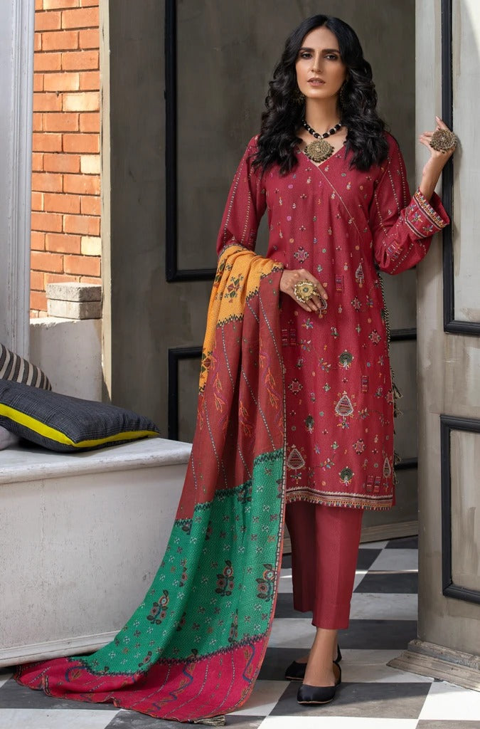 LAKHANY 3 PIECE UNSTITCHED EMBROIDERED KARANDI SUIT WKC-7022